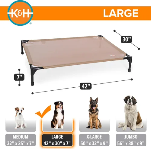 Vista 4 de K&H PET PRODUCTS - Cuna elevada para mascotas con centro de malla, varios tamaños Malla de color marrón.