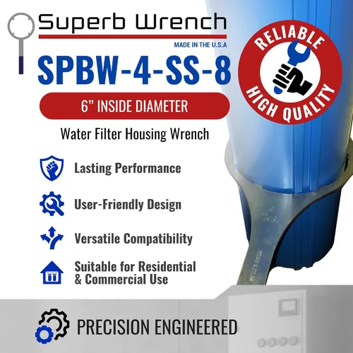 Vista 2 de Superb Wrench SUPERB-SW-4-SS-8 Llave de metal para carcasa de filtro de agua (6 pulgadas de diámetro interior)
