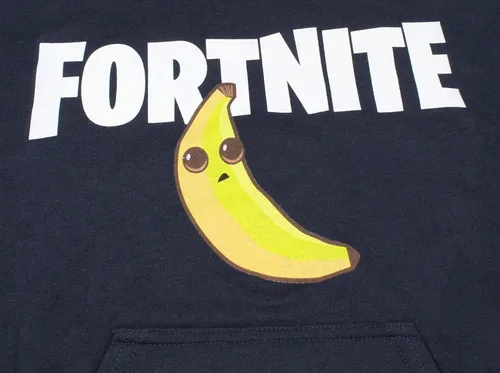 Vista 2 de FORTNITE Sudadera con capucha con logotipo de título para niños con licencia Peely Azul marino