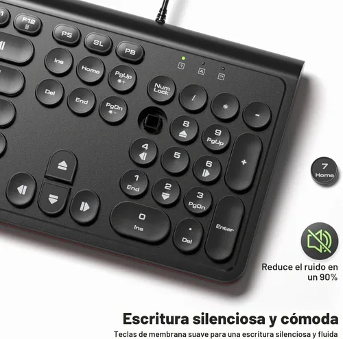 Vista 6 de Atelus Teclado USB con cable con retroiluminación de 7 colores, teclado de tamaño completo con teclas retro, teclado numérico y tecla de acceso