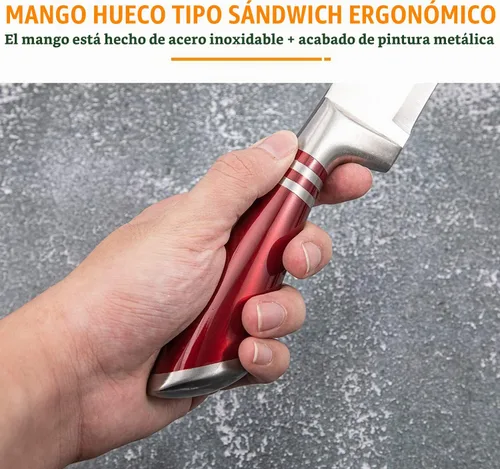 Vista 3 de Juego de 9 cuchillos de cocina rojos con bloque acrílico, regalos estéticos