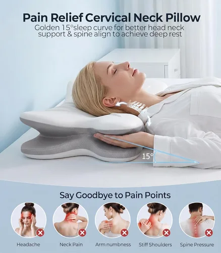 Vista 2 de Almohada cervical para el alivio del dolor, contorno ergonómico (gris)