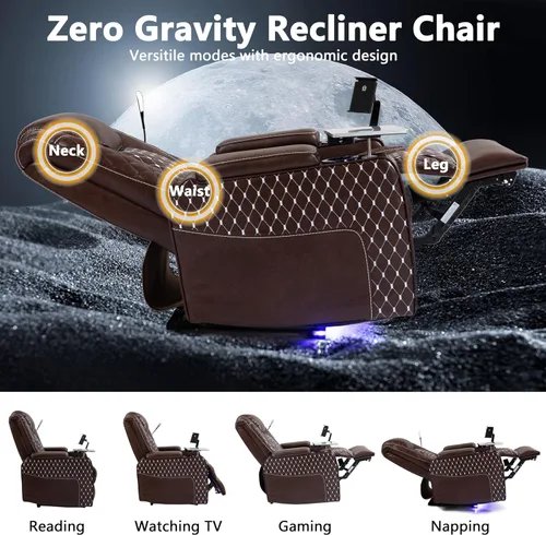 Vista 3 de JIKFRIMA Power Zero Gravity - Silla reclinable para adultos, de cuero transpirable, asiento de cine en casa ajustable con portavasos inteligentes