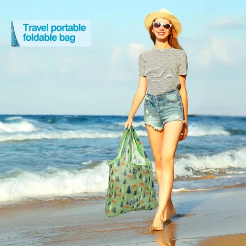 Vista 3 de Paterr Paquete de 50 bolsas de comestibles reutilizables plegables, bolsas de compras lavables a granel con bolsa de transporte para comestibles