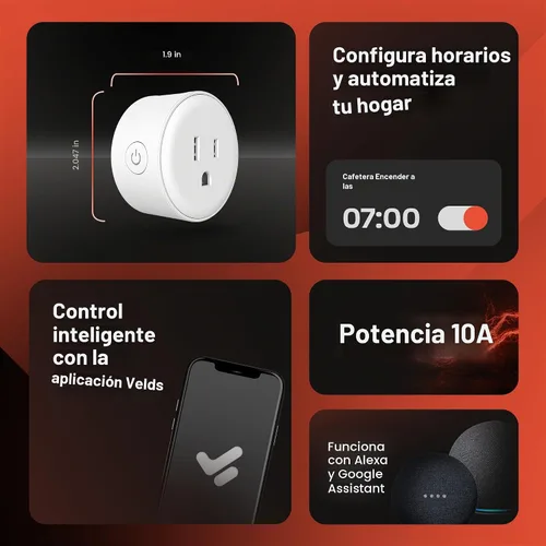 Vista 6 de Enchufe inteligente, compatible con Alexa y Google Home, habilitado para WiFi, no requiere concentrador, conexión de 2.4 GHz, blanco, paquete de 2