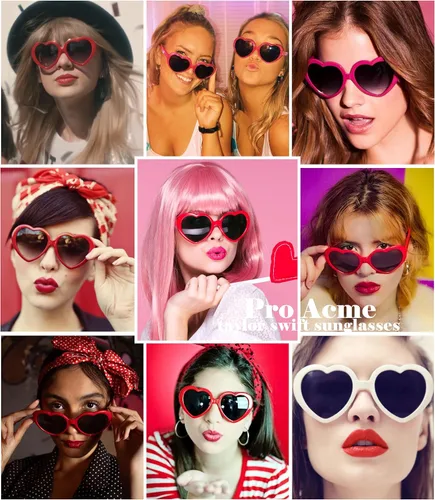 Vista 2 de Pro Acme Lentes de sol de corazón para mujer, polarizados, encantadores, estilo retro, de moda roja