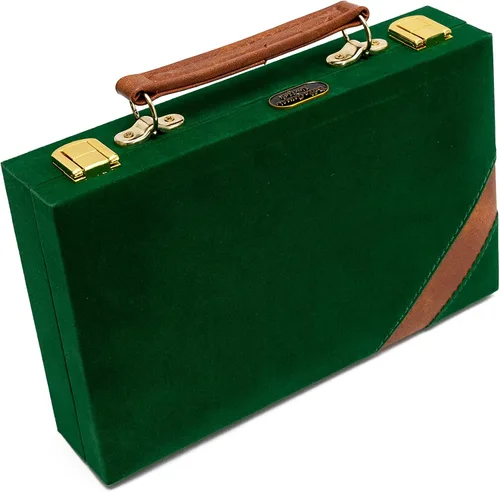 Vista 3 de Bello Games New York, Inc. Fashion Avenue - Juego de dominó de torneo de tamaño jumbo con ruedas en una funda de terciopelo verde
