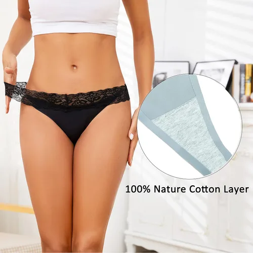 Vista 2 de Lace Thongs for Women Sexy Panties Seamless Thongs Bikini Underwear No Show T-back Tanga Hipster 6 Pack S-XL