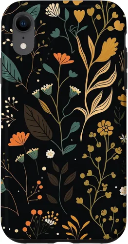 Vista 25 de Floral Aesthetic Simple Boho Modern Botanical Flowers Black Case for iPhone 17