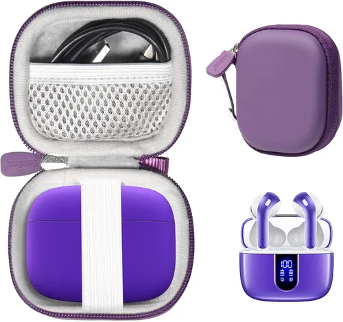 Vista 6 de Funda para auriculares Bluetooth TAGRY X08, auriculares inalámbricos verdaderos 60H, bolsillo de malla para cable de carga (Negro)