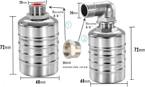 Vista 5 de Válvula de flotador automática de acero inoxidable 304, control de nivel de agua completamente automático, de 1/2 a 3/4 pulgadas para tanques