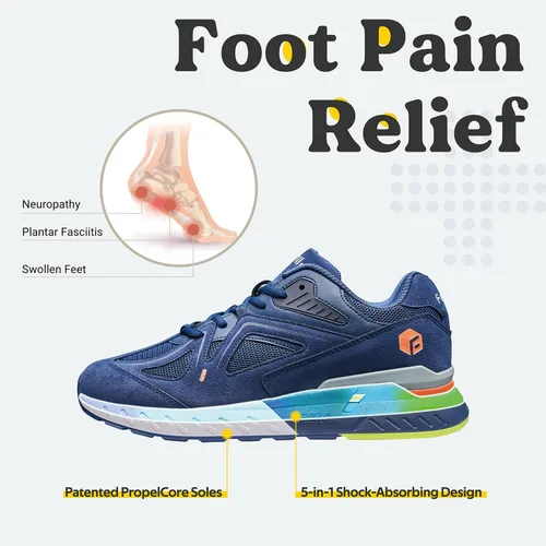 Vista 3 de FitVille - Zapatos de caminar extra anchos para hombre, zapatos deportivos anchos para pies planos, ajuste de arco, alivio del dolor en el talón
