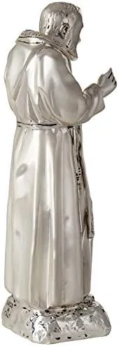 Vista 2 de St. Padre Pio - Estatua italiana de plata de ley 925 Argento de 11 pulgadas