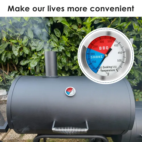 Vista 7 de Termómetro para barbacoa, medidor de temperatura, parrilla de carbón de acero inoxidable de 2 pulgadas, para ahumar, indicador de temperatura