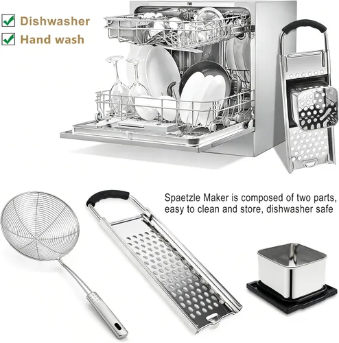 Vista 7 de Spaetzle Maker - Prensa de acero inoxidable con colador, fabricante de sppaetzle alemán de primera calidad con mango cómodo, herramienta tradicional
