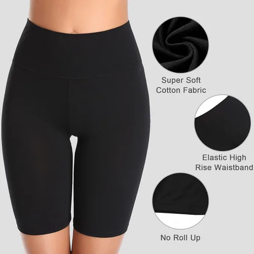Vista 3 de Pantalones cortos de algodón con cintura alta para yoga o para llevar debajo de un vestido, pantalones de piernas largas, tallas regulares y grandes