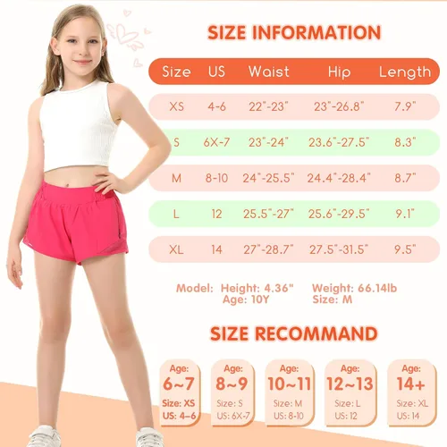 Vista 6 de Pantalones cortos deportivos para niñas, de secado rápido, con bolsillo con cremallera, para adolescentes y niños, pantalones cortos deportivos