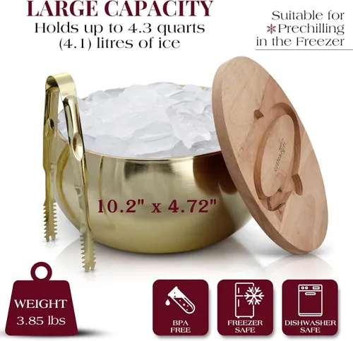 Vista 7 de Gusto Nostro Cubo de hielo aislado de 4.1 L con tapa y pinzas, cubo de hielo de acero inoxidable de doble pared grande, sin BPA para bar