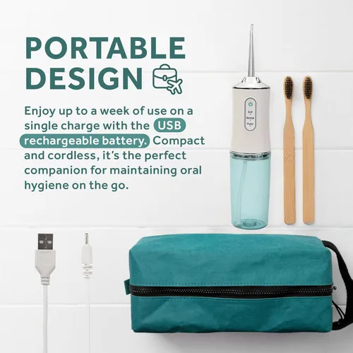 Vista 4 de Pursonic Irrigador de agua recargable por USB, 3 modos, eliminación de placa inalámbrica y portátil, salud de las encías y desintoxicación Tanque