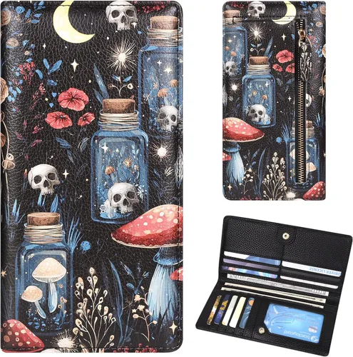 Vista 14 de Billetera para mujer, billetera RFID extradelgada, bolso plegable de cuero, con 11 ranuras para tarjetas y ventana de identificación, lindo monedero