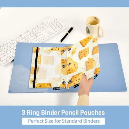 Vista 5 de Estuche para lápices de queso para carpeta de 3 anillas, estuche para lápices, bolsa de cosméticos con ventana transparente con cremallera