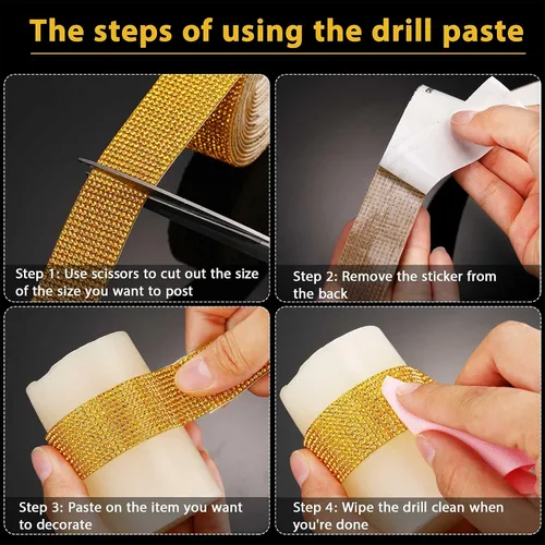 Vista 4 de 2 rollos de 6 yardas con diamantes de imitación autoadhesivos, para decoración de bricolaje, cinta de diamante con diamantes de imitación de 0.18