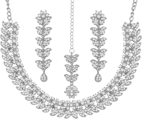 Vista 18 de Touchstone Conjunto de joyas de boda india, collares tradicionales de oro para mujer, conjuntos de diamantes de imitación de declaración hollywood 1