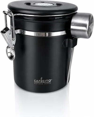 Vista 3 de CAFECITO® - Recipiente de café hermético de acero inoxidable de 18 onzas con válvula de CO₂, rastreador de fecha y cucharada, almacenamiento de café