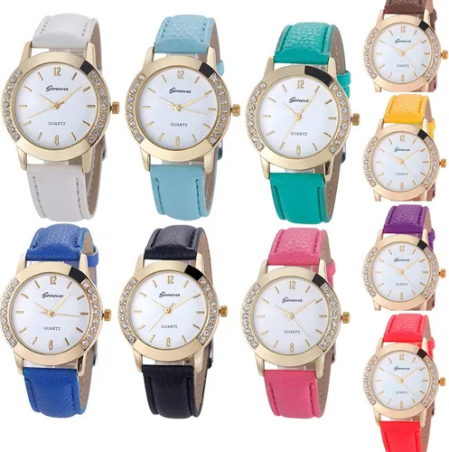Vista 2 de Paquete de 15 relojes de cuero para mujer, con incrustaciones de diamantes de imitación de cuarzo, reloj de pulsera de varias capas apilable