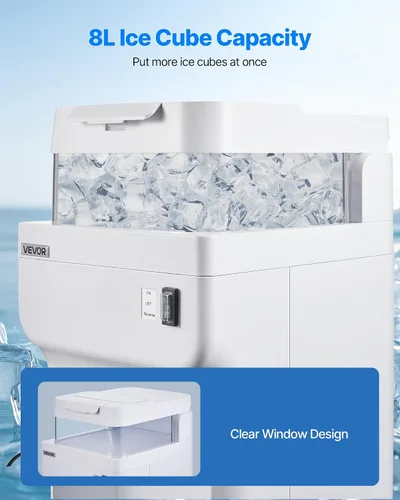 Vista 4 de VEVOR Trituradora de hielo comercial, 220 libras por hora, máquina eléctrica de cono de nieve con caja de cubitos de hielo de 8 L, máquina de hielo