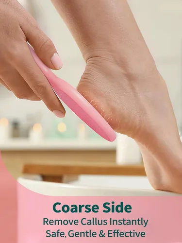 Vista 4 de Lima de pie de vidrio de 2 caras Removedor de callos sin soporte de drenaje (rosa) Diseño ergonómico de 2 caras Seguro, eficaz pero suave