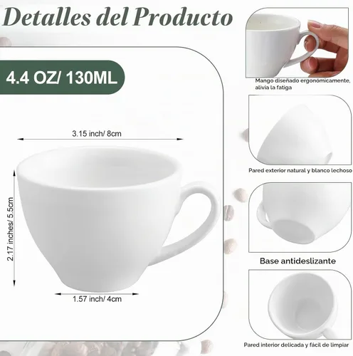 Vista 2 de Reallnaive - Juego de 16 tazas de café de porcelana apilables de 4.4 onzas