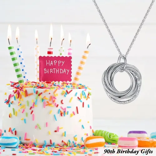 Vista 3 de PAERAPAK Regalos de cumpleaños para mujer, collar de cadena de plata de ley, collar de círculos de 30, 40, 50, 60, 70, 80, 90, collar de cumpleaños