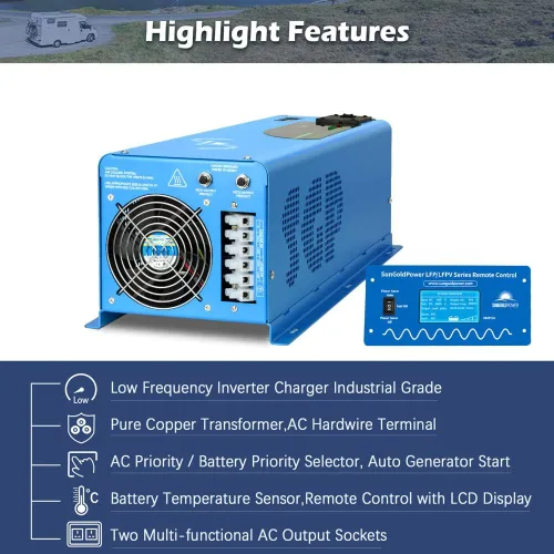 Vista 3 de Cargador inversor de 4000 W 12 V, pico de 12000 W, entrada de 240 VCA, salida de 120 V/240 Vac fase dividida, baja frecuencia, inversor de onda