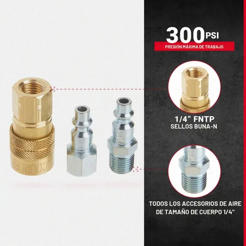 Vista 2 de Milton S-210 NPT kit acople y conector macho, NPT 1/4'' (12 unidades)