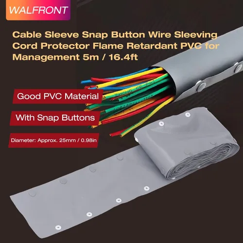 Vista 2 de Funda de cable con botón a presión, 0.98 pulgadas de diámetro, 16.4 ft de diámetro, protector de cable de PVC ignífugo para gestión de cables, funda
