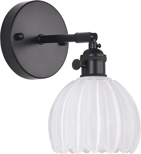 Vista 20 de Shenmoyl Aplique de pared vintage a pilas con bonita pantalla de vidrio de tulipán blanco, inalámbrico, recargable, luz de pared funciona