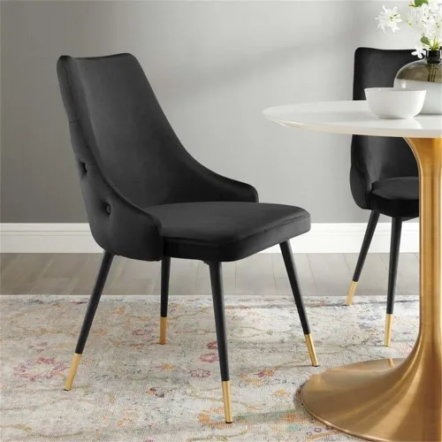 Vista 2 de Modway Adorn Silla auxiliar de comedor de terciopelo copetudo, color negro, 25 pulgadas de profundidad x 22 pulgadas de ancho x 34 pulgadas de alto