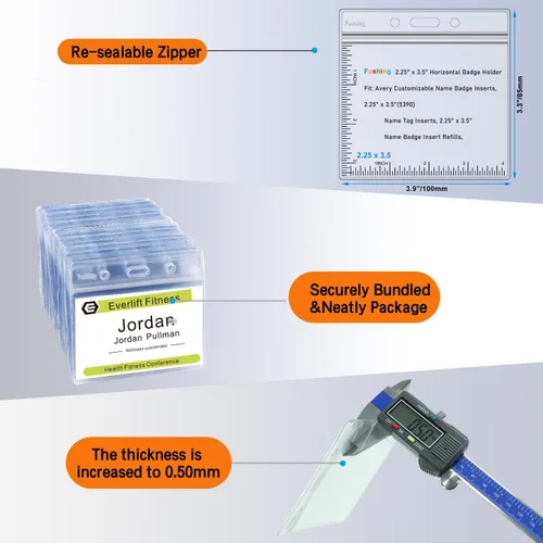 Vista 3 de Fushing 50 portatarjetas de identificación horizontales de plástico transparente