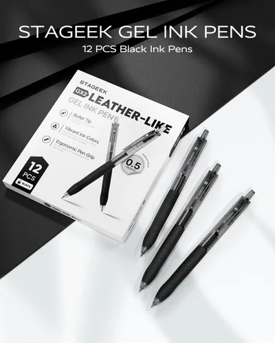 Vista 3 de STAGEEK 0.5mm Bolígrafos de Gel de Punta Fina de Escritura Suave, 12 Piezas de Bolígrafos de Tinta Negra, Bolígrafos de Gel Retráctiles de Aspecto