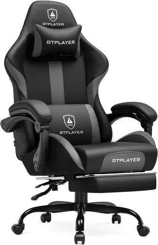 Vista 10 de GTPLAYER Silla de juegos con cojín de resorte de bolsillo, silla de oficina de cuero con respaldo alto ergonómico y soporte lumbar para aliviar
