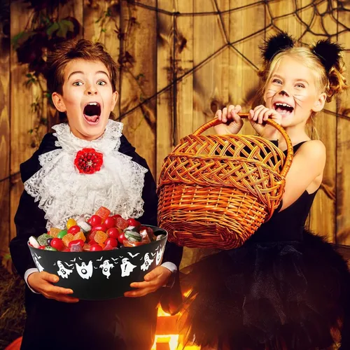 Vista 3 de 3 cuencos de plástico de Halloween para dulces, cuencos reutilizables para Halloween, suministros para fiestas de Halloween (fantasma negro)