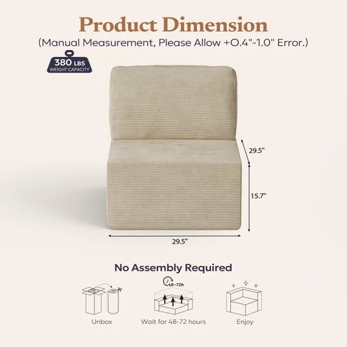 Vista 2 de Furnify Sofá modular tapizado de espuma de 30", Sofá de piso tapizado con almohada, Silla puf para dormitorio y sala de estar, No requiere