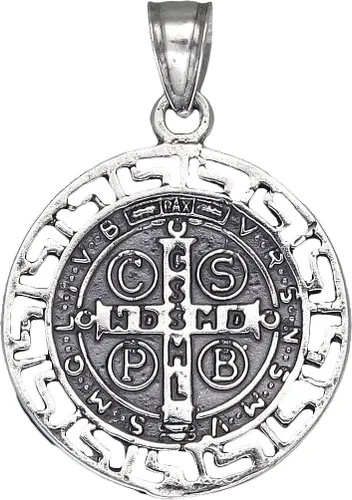 Vista 2 de Collar con colgante reversible de plata de ley con medalla de San Benito con cadena
