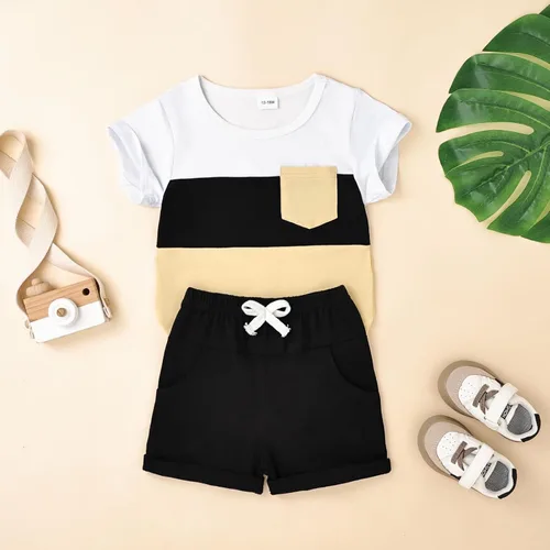 Vista 78 de Ropa para bebé niño pequeño, trajes de verano de manga corta, camiseta de retazos y pantalón con bolsillo, conjunto de 2 piezas, 12 meses a 4 años