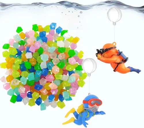 Vista 8 de Muzero Juego de decoración flotante para acuario de pecera, 100 guijarros que brillan en la oscuridad y 2 adornos flotantes de astronautas