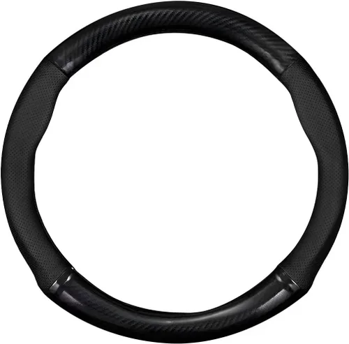 Vista 9 de Funda transpirable para volante de automóvil, fibra de carbono, resistente al desgaste, protector de volante en forma de D para un agarre cómodo