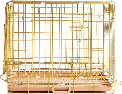 Vista 4 de HOMEY PET 61 cm Caja para perros de diseño plegable de color dorado para cachorros Ertra de tamaño pequeño con rejilla de suelo extraíble y bandeja