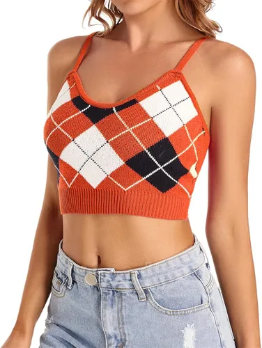 Vista 2 de Camiseta corta para mujer, bonita camiseta sin mangas con cuello halter, acanalado, sexy, corsé para adolescentes y niñas
