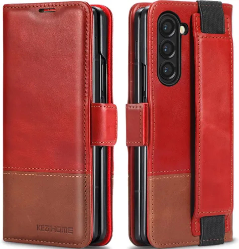Vista 31 de KEZiHOME Funda tipo cartera de piel auténtica para Samsung Galaxy Z Fold 6 Negro
